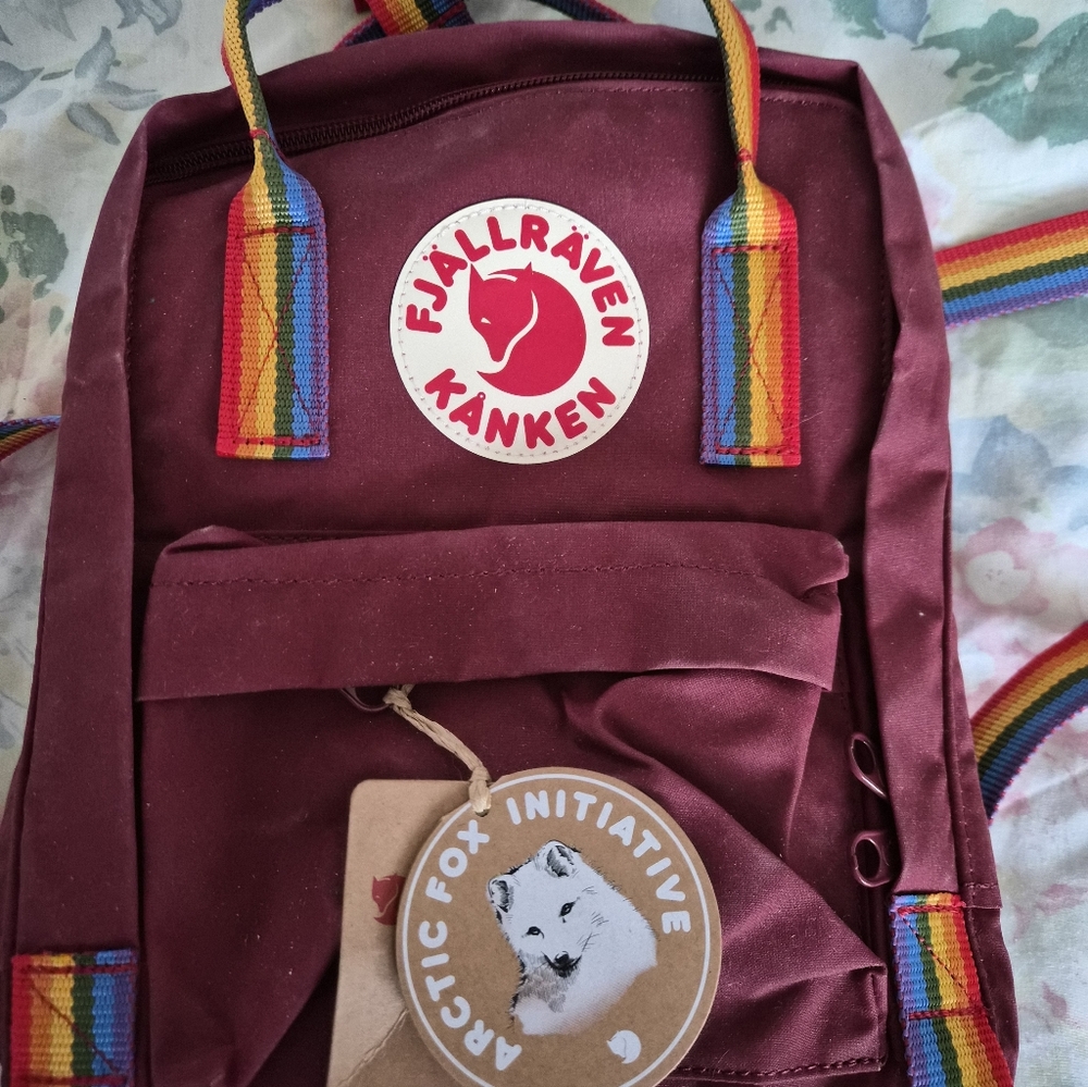 Fjallraven Kånken Mini Backpack - Deep Red with Rainbow Straps